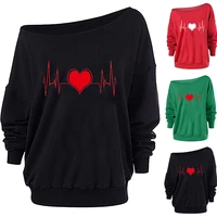 spring and autumn valentines day european and american new ecg love printing loose long sleeved womens t shirt