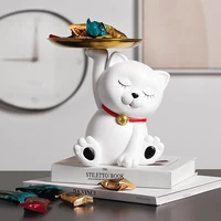 lucky cat statue storage tray ornament resin animal sculpture home decor crafts tabletop cabinet nordic home decoration