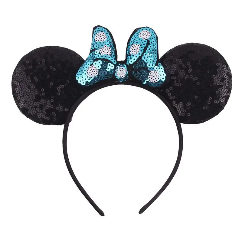 Модная повязка на голову с ушками Минни и блестками Классическая Женская для