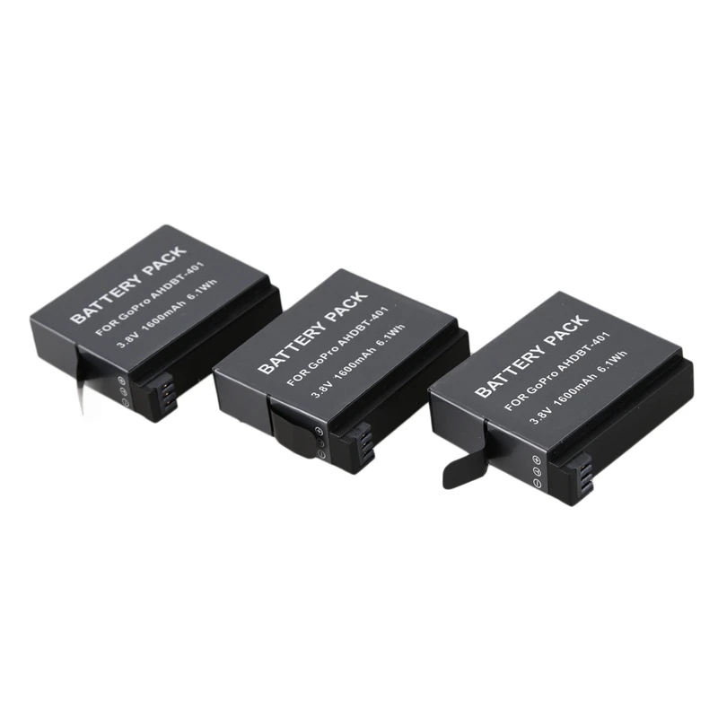 3 батареи AHDBT 401 + Адаптер зарядного устройства для GoPro Hero 4 BC423 черный|Зарядные