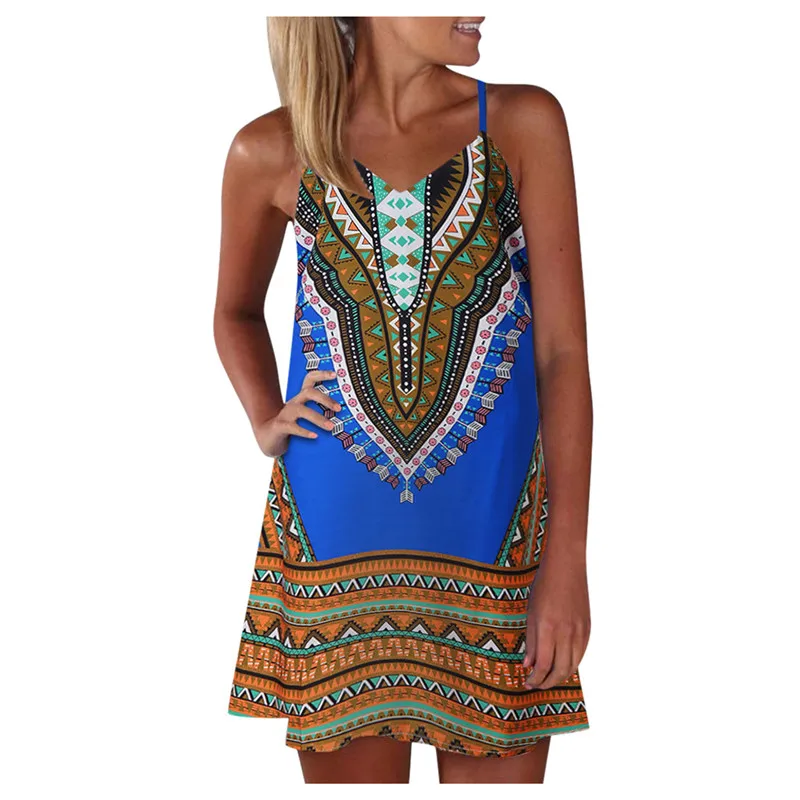 

Women 2021 New Summer 3D Print Mini Dress Vintage Backless Spaghetti Strap Sexy Beach Dress Female Casual Loose Dresses Vestiods