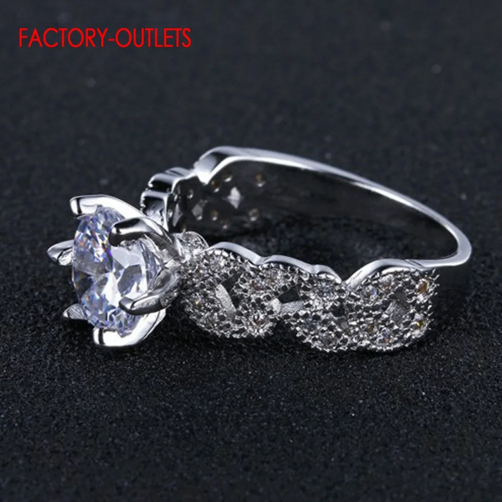 Genuine 925 Sterling Silver Rings For Women AAA Zircon Luxury Sparkling Female Crystal Anniversary Wedding Party | Украшения и