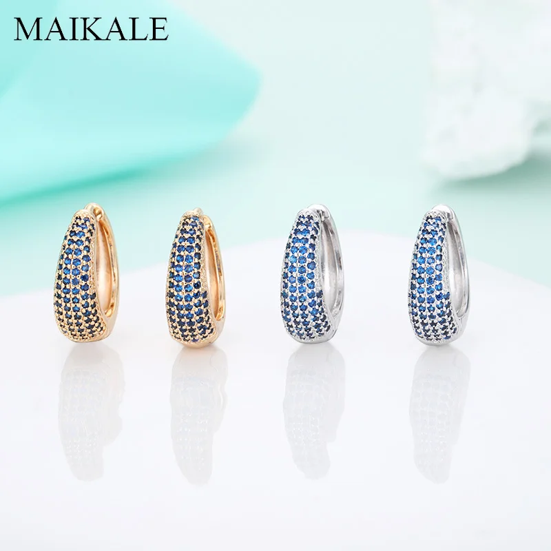 Женские круглые серьги-кольца MAIKALE, маленькие серьги золотистого/серебристого цвета с фианитом, роскошные ювелирные изделия с драгоценными камнями для подарка