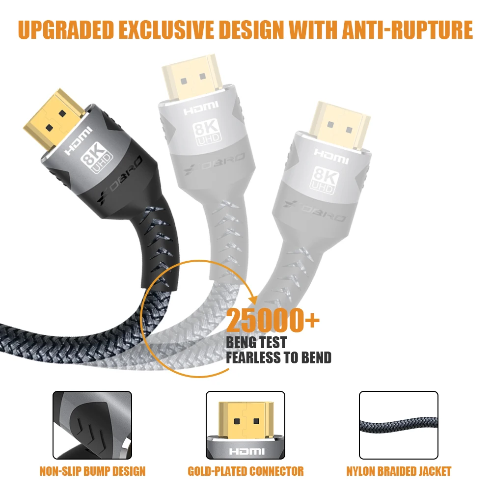 8K HDMI Cable 48Gbps 6.6FT/2M 10FT/3M, Highwings Ultra High Speed HDMI Braided Cord-4K@120Hz 8K@60Hz, DTS:X, HDCP 2.2 & 2.3