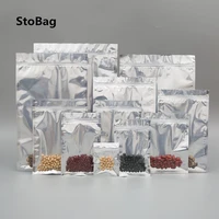 stobag 50pcs aluminized foil flat bottom ziplock bags tea food packaging translucent sealed bags flat pocket resealable baking