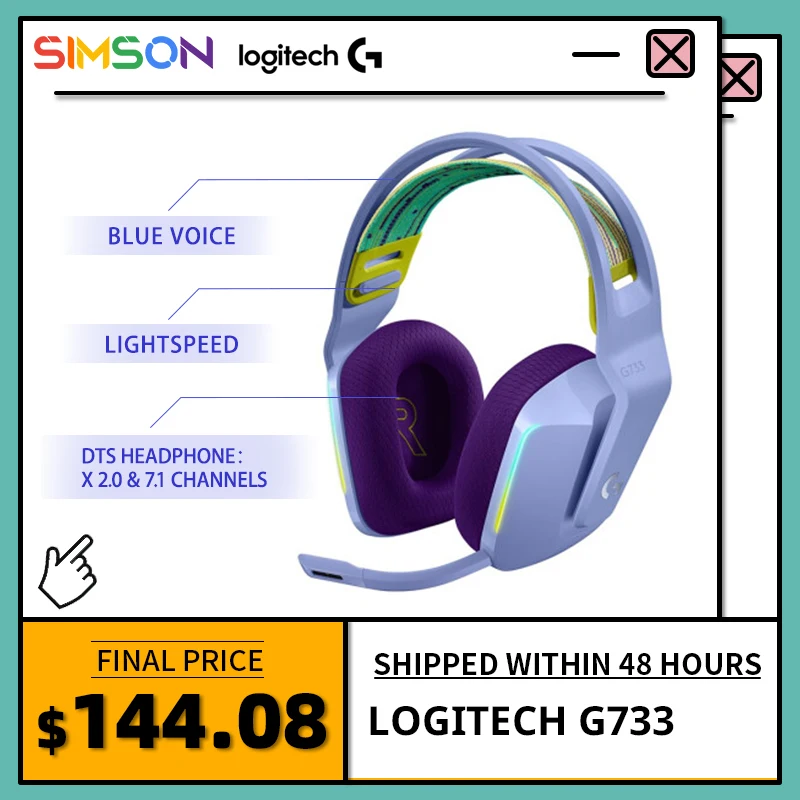 

Беспроводные наушники Logitech G733 с микрофоном для ПК LIGHTSPEED RGB KDA игровая гарнитура X Ограниченная серия наушников