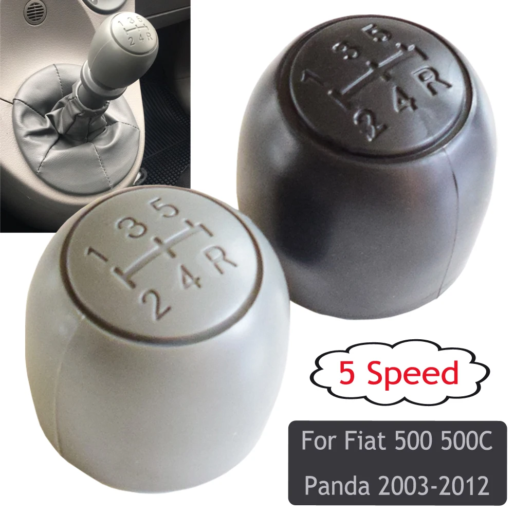 Черный/серый подходит для Fiat 500 500C 2007-2012/Panda 2003-2012 ручная 5 скоростей Ручка переключения передач с кожаным чехлом