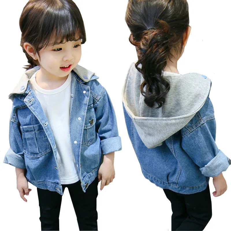 Пальто для девочек Джинсовая толстовка с капюшоном Куртка Сезон весна-осень