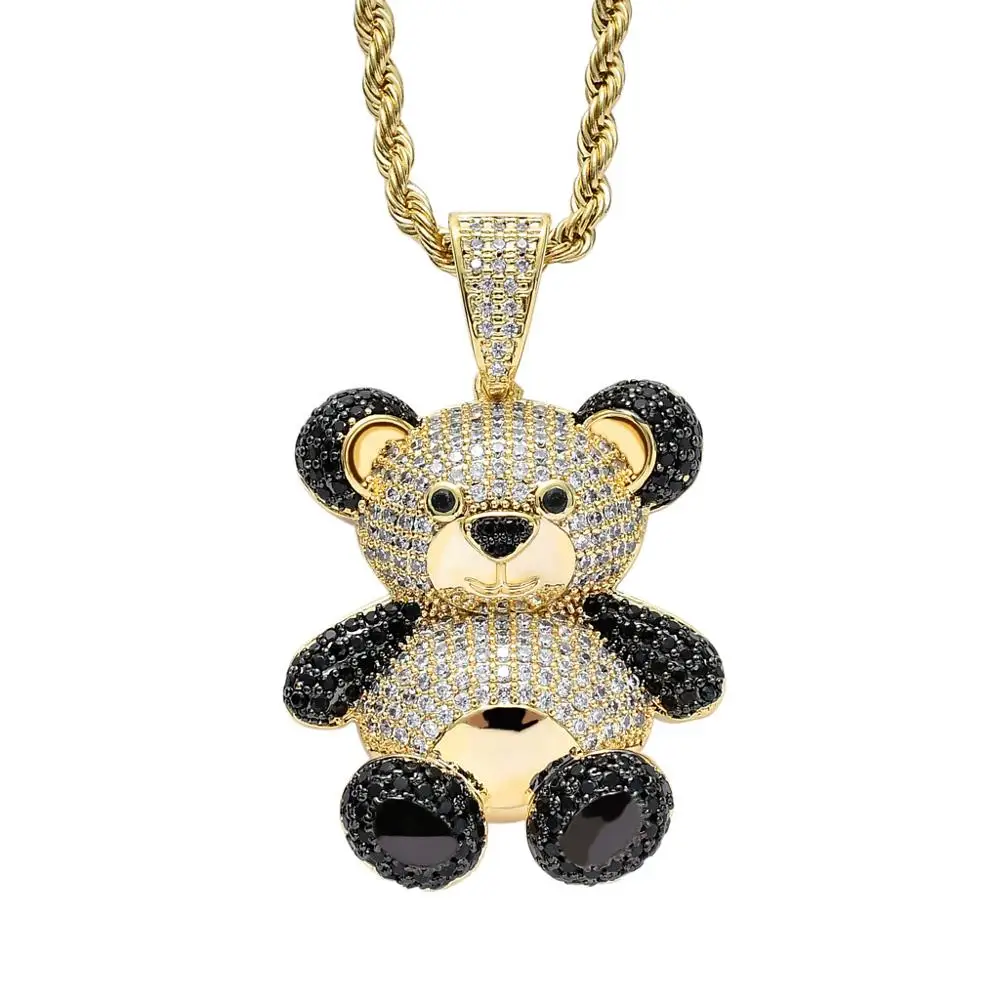 

Hip Hop Teddy Bear Pendant Pave Cubic Zircon Bling Jewelry Iced Out Crystal Panda Necklace For Women Men Gift