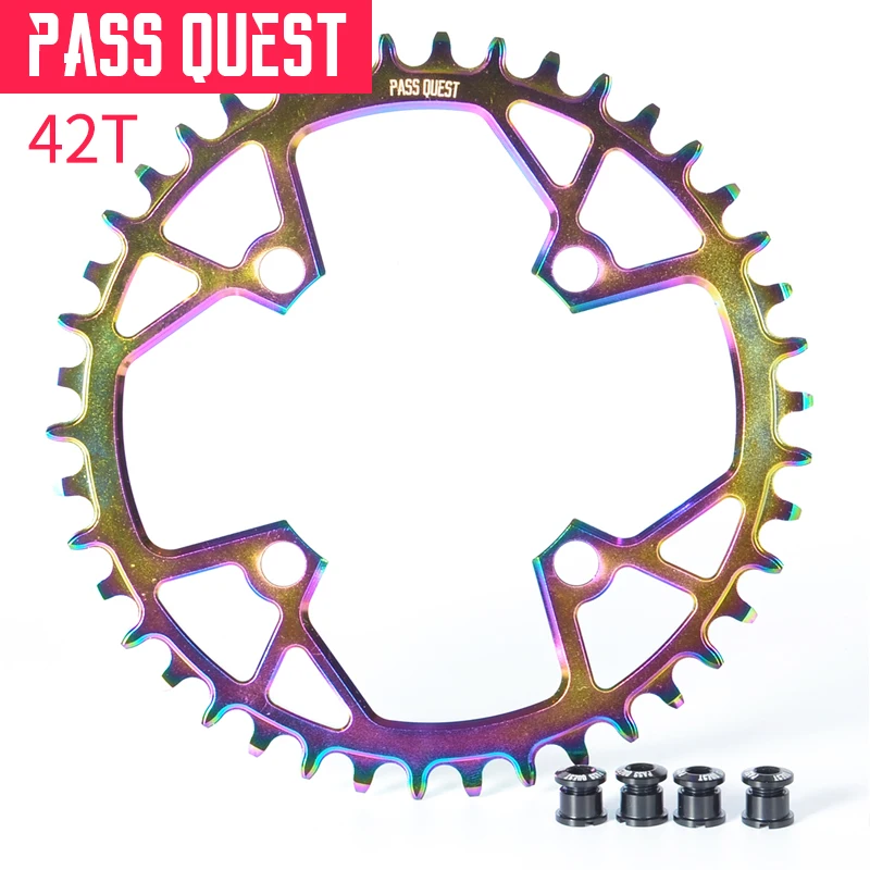 Pass Quest велосипедная Звездочка 96 BCD 32T 34T 36 т 38 40 т 42 44 46 т 48 велосипед Звездочка M6000/7000/8000/9000 11/22S один диск - Цвет: Titanium plating 42T