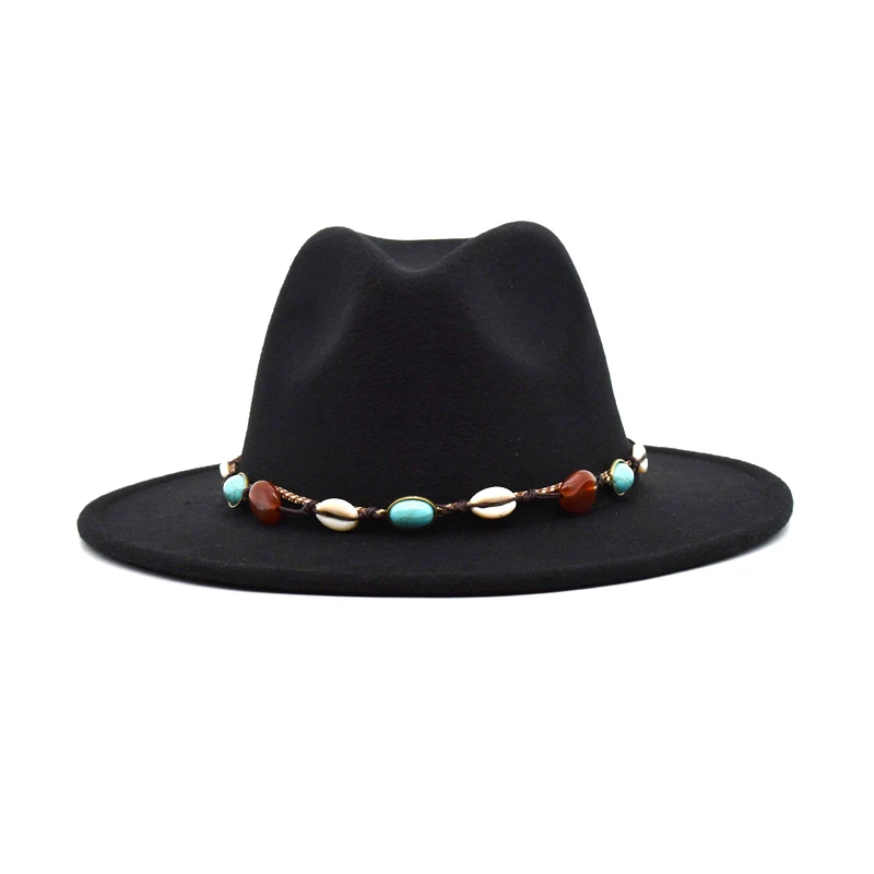 Fashionable Ladies Spring And Autumn Hat Wool Blended Hat Wide-Brimmed Gentleman Travel Jazz Hat Male Ethnic Wind Dome Hat F13