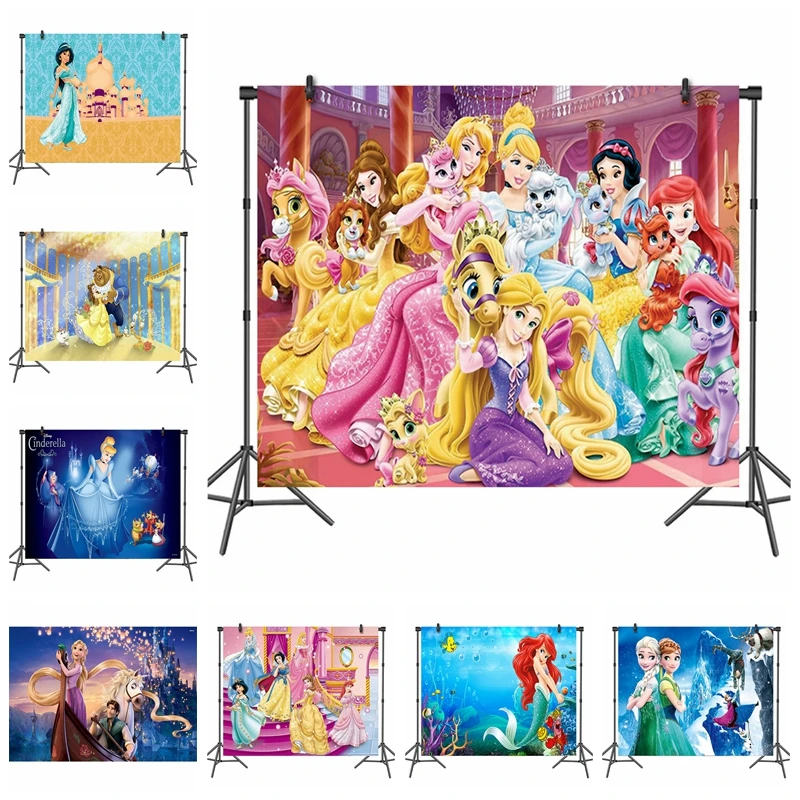 Тканевый фон для фотографирования детей с изображением героев Диснея принцесс