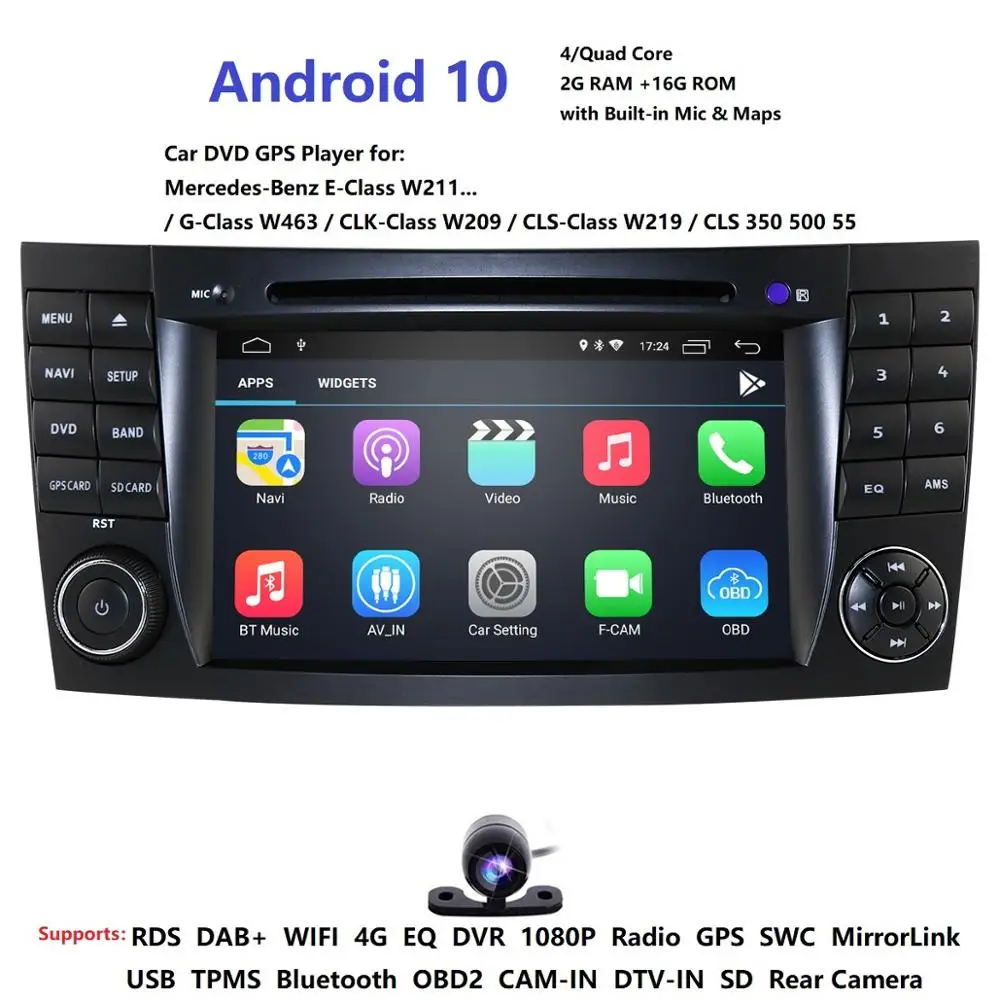 Автомобильный DVD плеер IPS 4G Android 10 2 din для Mercedes Benz E class W211 E200 E220 E300 E350 E240 E270 E280 CLS CLASS W219