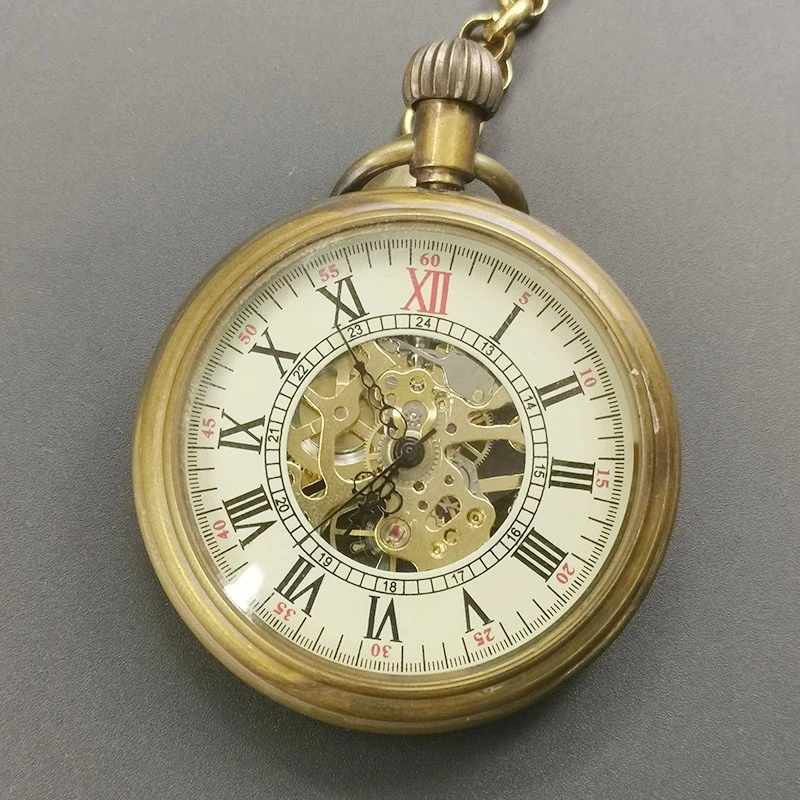 Antique Vintage Luxury Mens Hand Wind High Quality Mechanical Pocket Watches with Chain Box PJX049