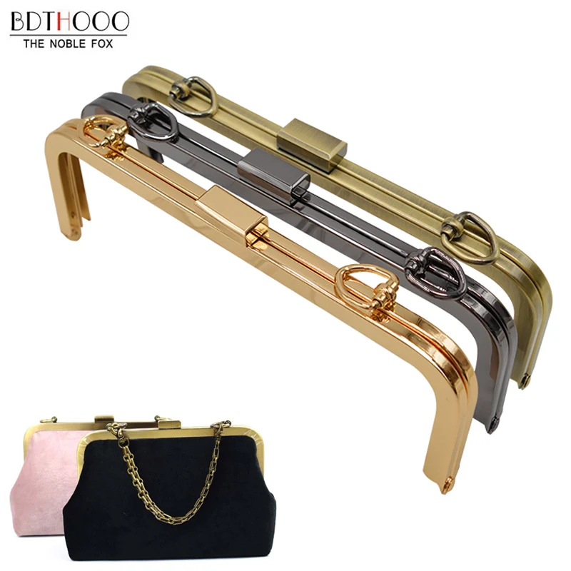 21cm Copper Black Light Gold Metal Purse Frame Women Handle Clutch Bag Accessories DIY HandBag Frame Kiss Clasp Lock Hardware