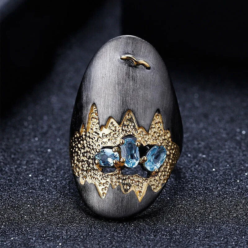 

New Boho Female Exquisite Landscape Scenery Rings for Women Vintage Black Gold Zircon Stone Wedding Ring Party Jewelry Gift