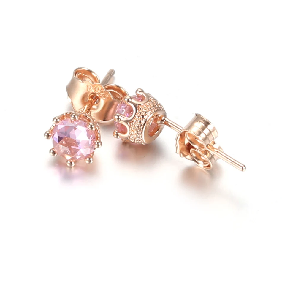 

Authentic S925 Silver Rose Sparkling Crown Stud Earrings For Women Wedding Party fit Lady Fine Jewelry