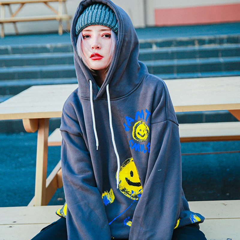 Мужская винтажная Толстовка в стиле хип-хоп с принтом смайлика толстовка