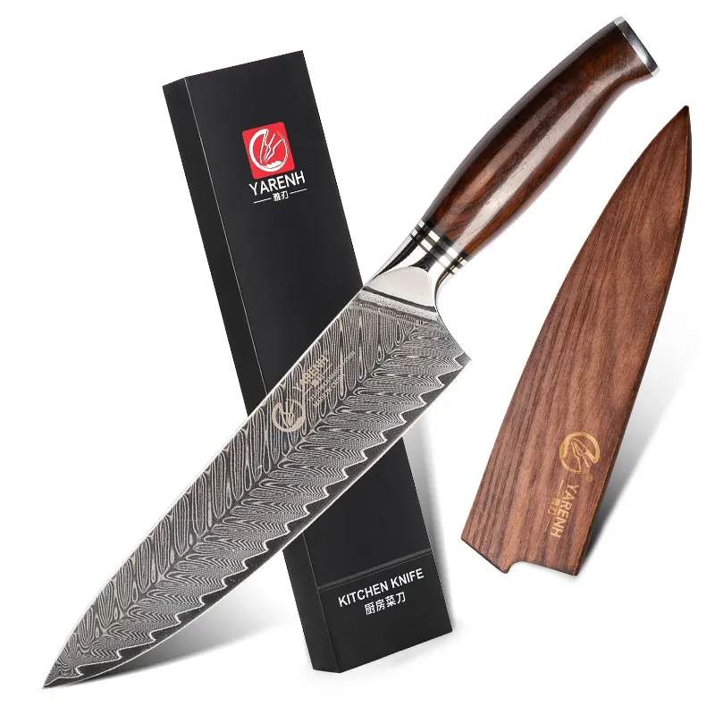 Yarenh 8-дюймовый шеф-повар кухонный Мясницкий-73-слойный дамасский высокий нож из