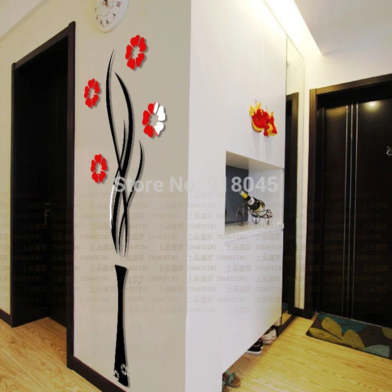 Сливовая ваза акриловые 3D настенные наклейки для гостиной ТВ фон DIY