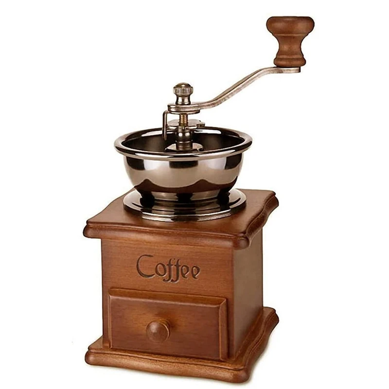 

Manual Coffee Grinder Vintage Antique Style Wooden Coffee Grinder Classic Hand-Cranked Coffee Grinder