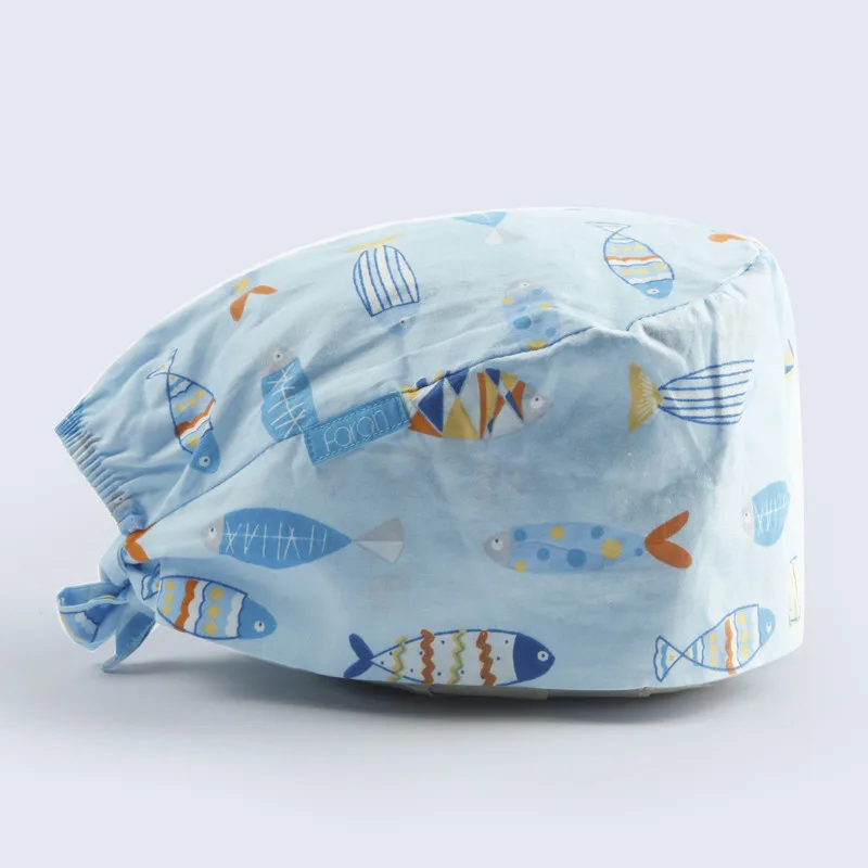 Fish Scrub Cap Хлопковая кепка с принтом динозавра, медицинская Рабочая кепка, регулируемая хирургическая Кепка s для женщин и мужчин, дешевая шляпа для стоматолога - Цвет: Fish Scrub Cap