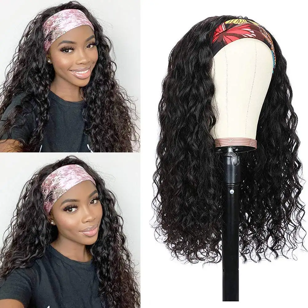 

Headband Wig Human Hair Water Wave Headband Wig Brazilian Virgin Hair Machine Made None Lace Front Wigs Natural Color