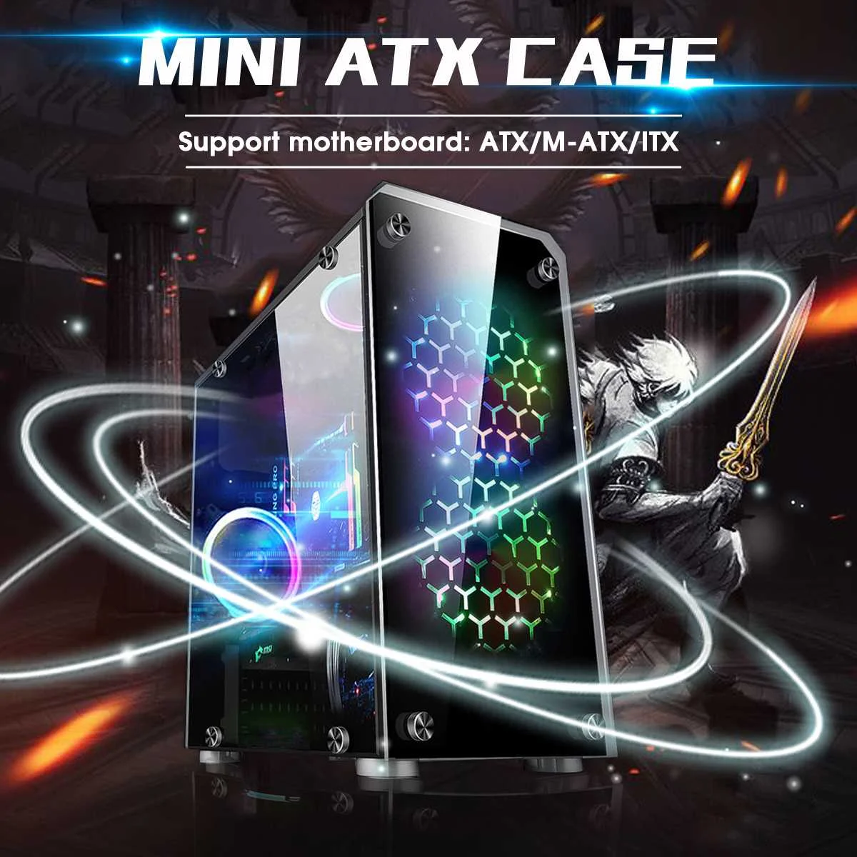 Мини ATX игровой компьютер ПК корпуса башни стеклянная панель настольный компьютер Mainframe полноразмерный прозрачный корпус 386x180x386 мм