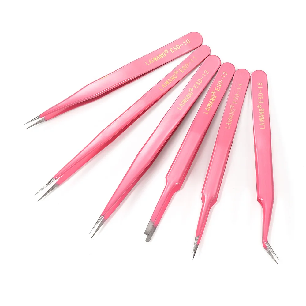 

1Pcs Pink Anti-Static Excellent Quality Tweezers Bend Long Nose Cross Sharp Tweezers Beads Tools for Jewerly Making Accessories