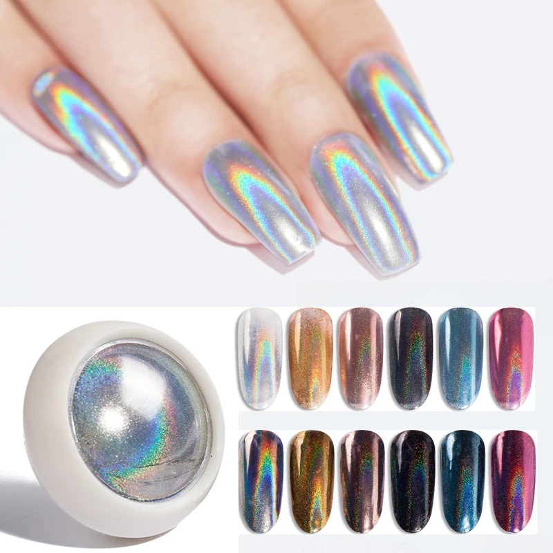 Голографическая пудра для ногтей лазерные серебряные блестки градиентная