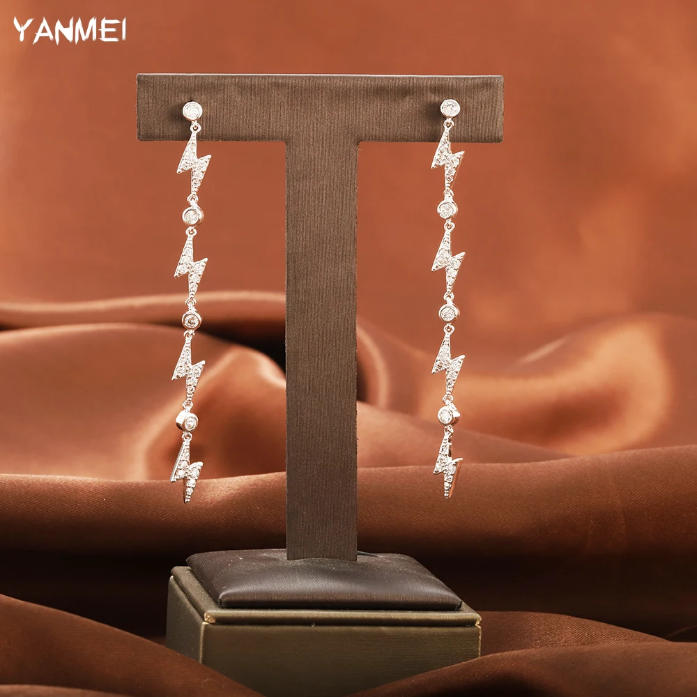 

Lightning Long Tassel Zircon Earrings Fashion Women Elegant Jewelry Shiny Charm Bridal Wedding Earrings Aretes De Mujer