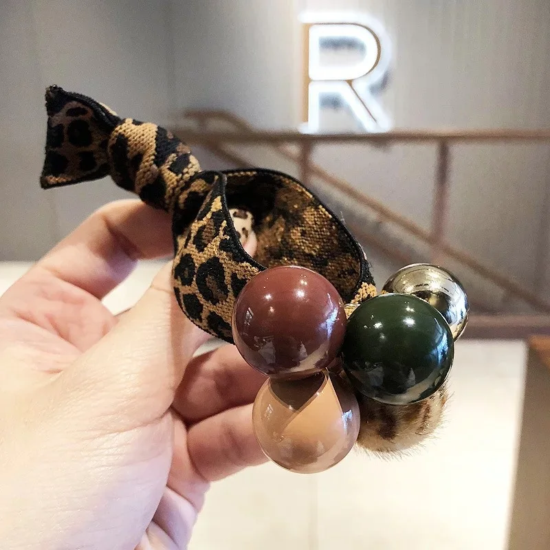 Модный Леопардовый ободок для волос с бусинами изысканный однотонный на