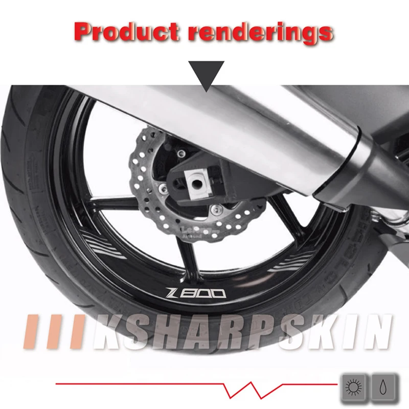 

For KAWASAKI z800 Z 800 Motorcycle Front and Rear Wheel Logo Decorative Waterproof Sticker Reflective Stripe Decal Accessories