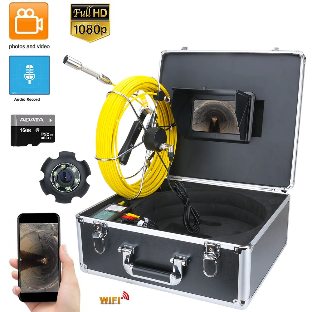 7 дюймов DVR беспроводной WiFi 20 м/30 м/50 м Труба инспекции видео камера сливной