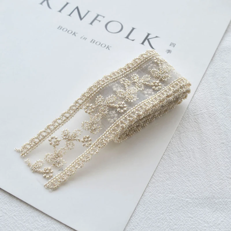 Bow Headwear DIY Crafts Lace Ribbon 4cm Wide For Child Girl Dress Gold Thread Embroidery Flower Fabric Sewing Supplies | Дом и сад