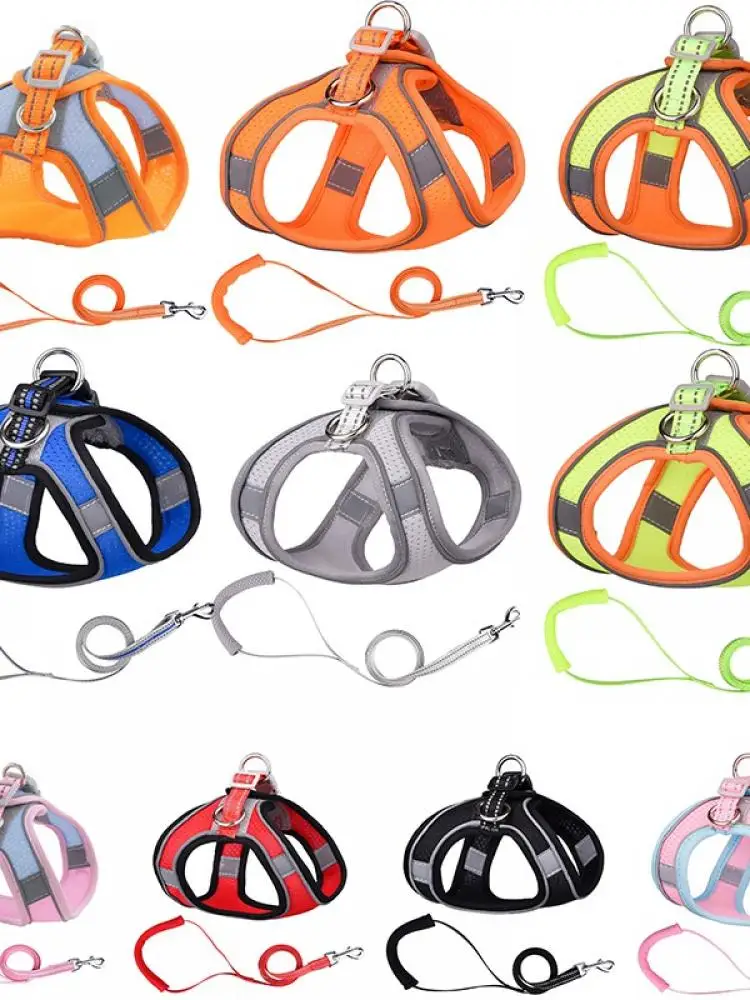 

10 Colors Pet Dog Cat Harnesses Vest with Reflective Strips Walking Lead Leash Adjustable Soft Mesh Vest for Pet Outdoor Supply