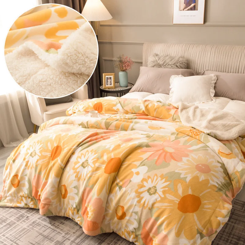 

Lamb Cashmere Fleece Dual-sided Cover Blanket Winter Thick 2 Layers Warm Nap Blanket Bed Cover Travel Camping Shawl Blanket