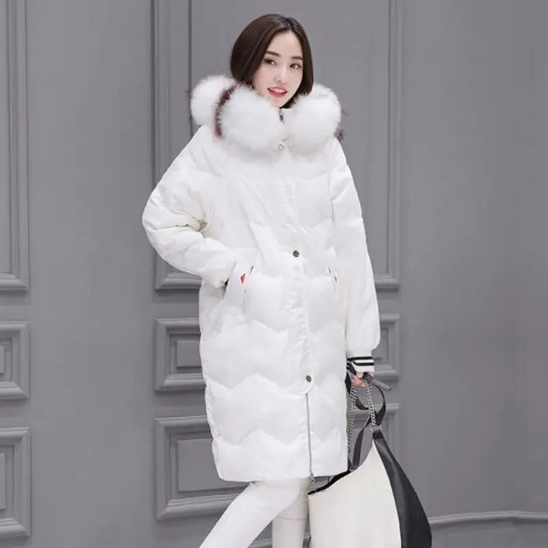2019 Big Fur Down Coat Women New High Quality Duck Down Jacket Long Hooded Thick Parka Female
