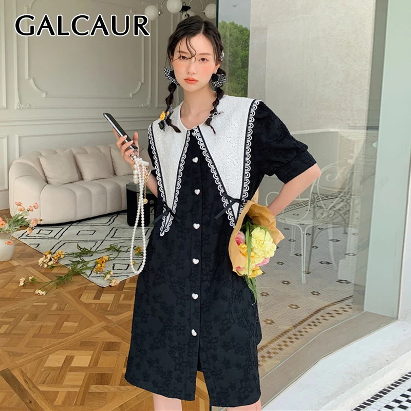 

Женское прямое платье GALCAUR, с круглым вырезом и коротким рукавом, свободное, в стиле пэчворк, до колен, 2021
