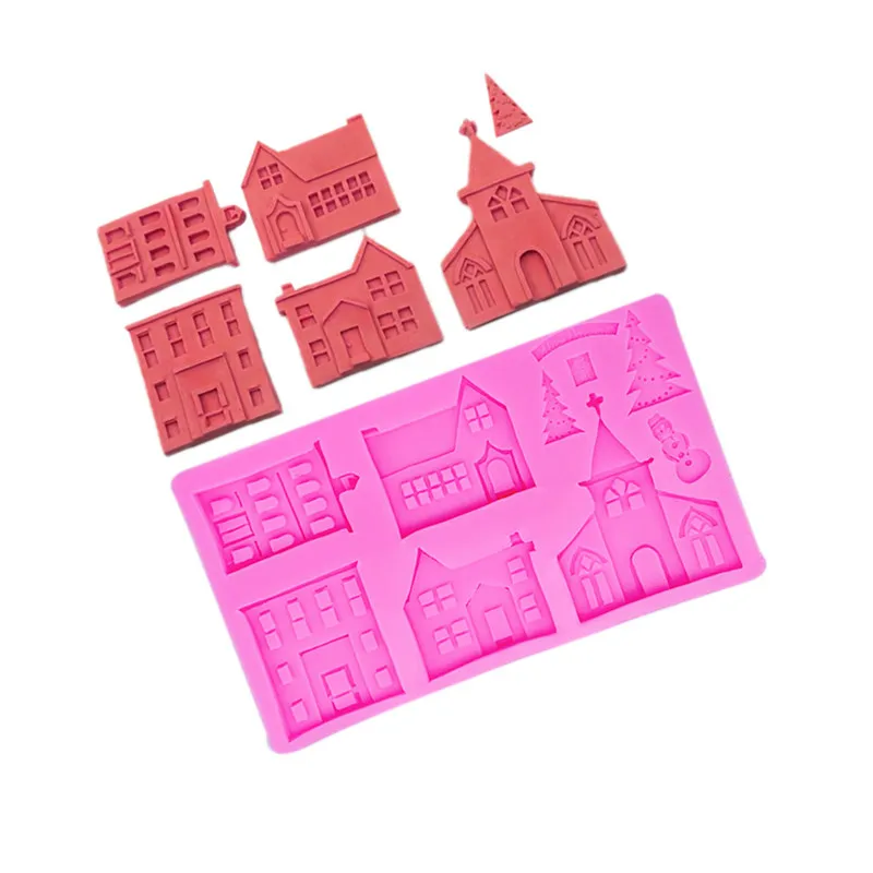 

3D Christmas Gingerbread House Silicone Mold Creative Castle Tree Cake Decorating Tool Chocolate Pastry Baking Mould Kitchenware