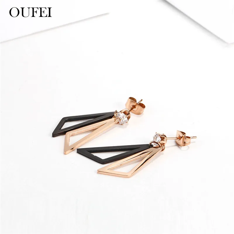 Ювелирные изделия OUFEI из нержавеющей стали женские серьги цвета розового золота черные для женщин