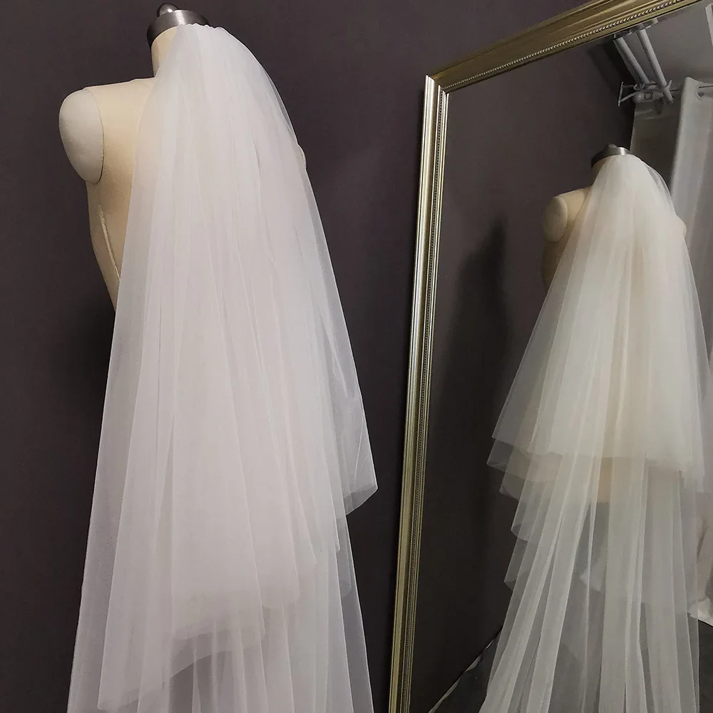 

Real Photos 2 T Long Lace Wedding Veil 4 Meters White Ivory Bridal Veil with Comb Blusher Bride Headpiece Wedding Accessories