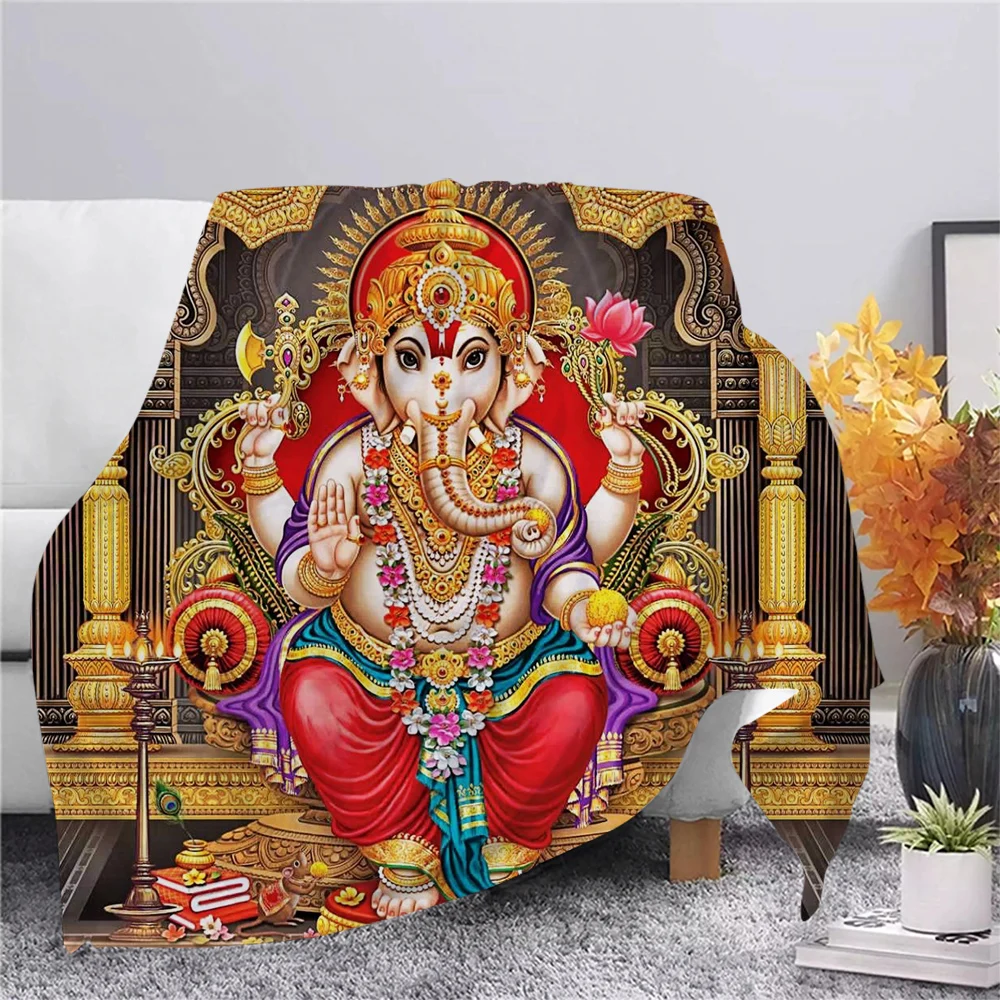 

CLOOCL Hindu God Ganesha Flannel Blanket 3D Print Elephant-headed God of Wisdom Throws Blanket Picnic Blanket Office Nap Blanket
