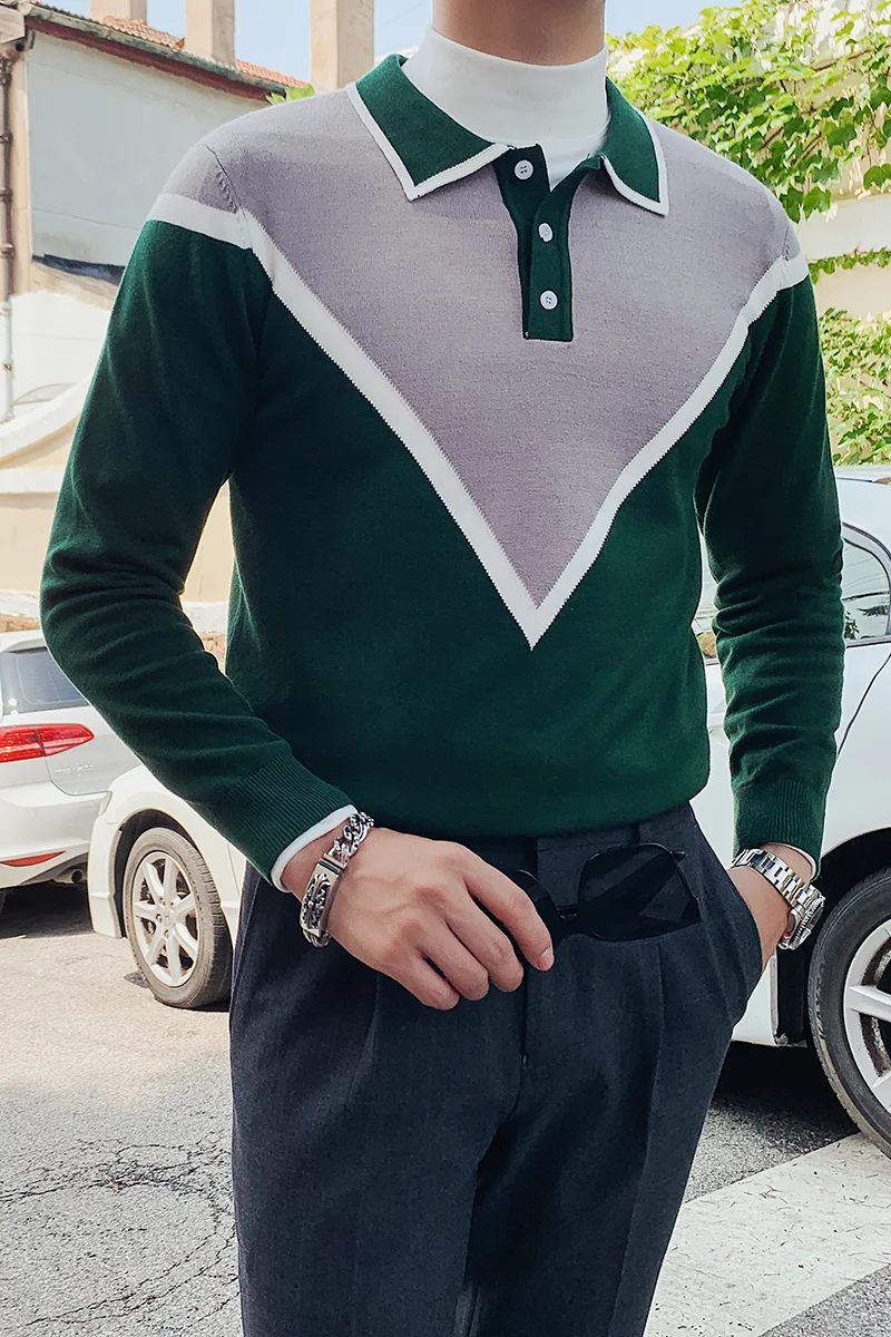 

New Men Sweater Fashion Knitted Pullovers Turndown Collar Business Casual Knittwear Autumn Winter Long Sleeve Warm Knit Tops