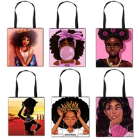 afro girl print totes africa women fashion handbag ladies shopping bag teenager black brown girl shoulder bag for travelling