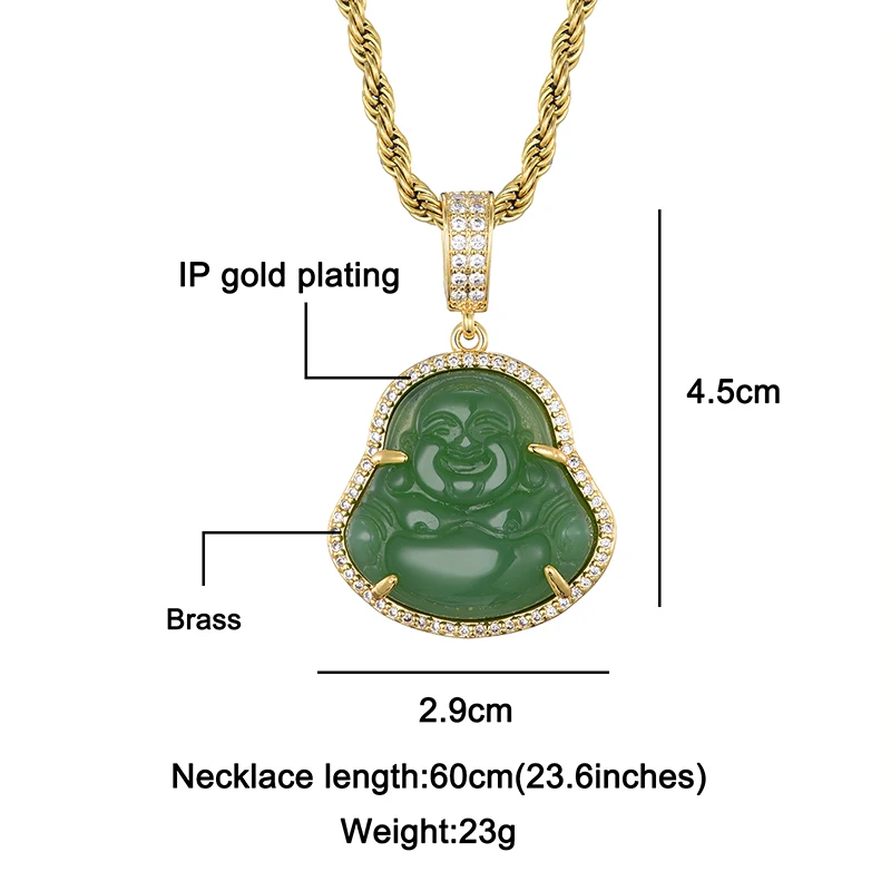 

D&Z New Laughing Buddha Pendant In Green Color AAA Cubic Zircon Hiphop Necklace Tennis Chain Hip Hop Punk Jewelry