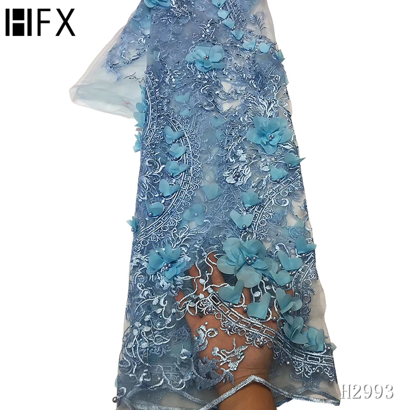 HFX African 3d flower french net lace embroidered fabric 2019 high quality beaded stones tulle mesh pearls Nigerian dress H2993 | Дом и сад