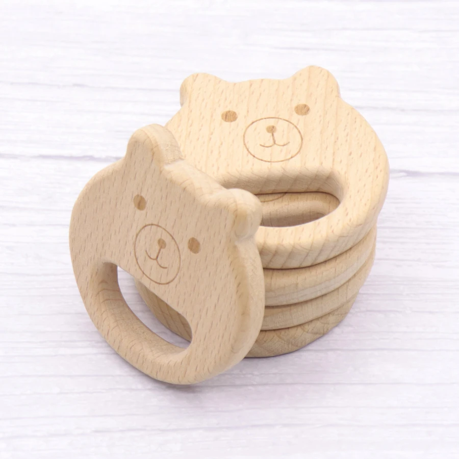 Mordedor de madera de haya para beb&eacute;, juguetes de dentici&oacute;n de dibujos animados Montessori, dije de enfermer&iacute;a, 10 Uds.-1