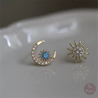 925 sterling silver star moon stud earrings women 14k gold plating inlaid blue crystal temperament elegant goddess jewelry gift