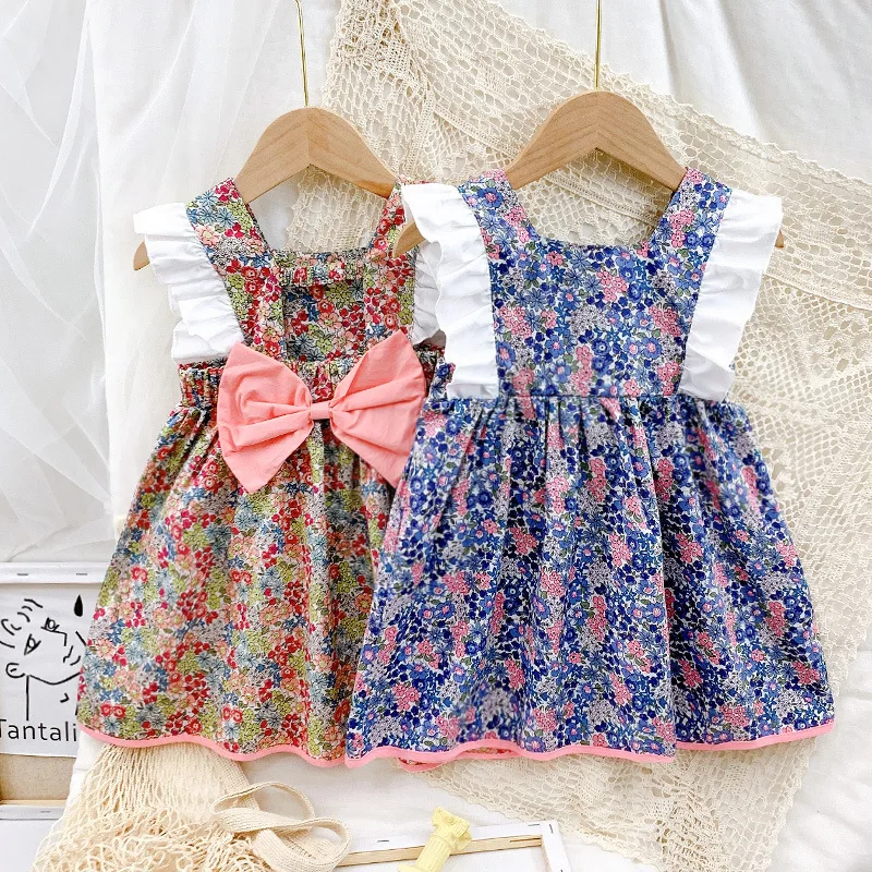 

Cute Princess Summer Fly Sleeve Ruched Flower Knee-length Dress Toddler Kids Baby Girls Casual Clothes 2-8Y
